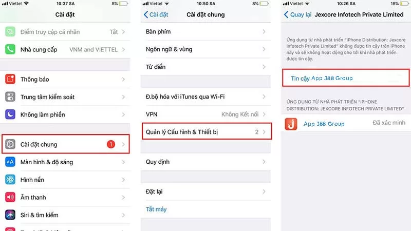 cấp quyền tin cậy app J88